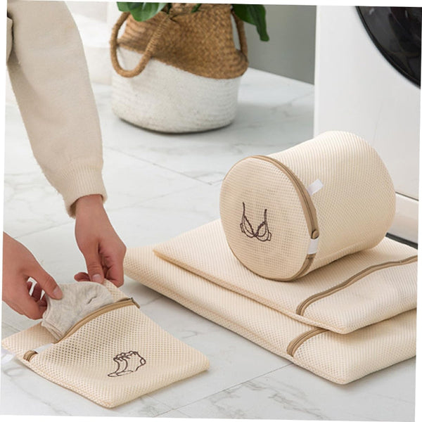 Set Net Nets Bra Wash Lingerie Clothing Protection Washing Machine Organizer Travel Mesh Fine Honeycomb Luxury Embroidery Beige Of 6 Laundry Bags