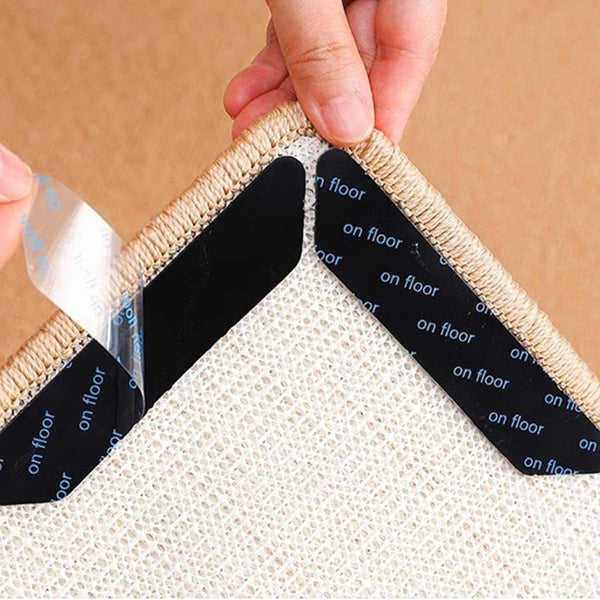 Carpet Stoppers Anti Slip Mat Rug Grippers Stickers Fixer Sofa Cover Ultra Thin Undermat Discreet Black 4 Pieces Rugs