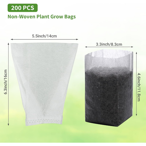 Grow Bags 200 Pack White 14X16cm Non Woven Breathable Plant Pots