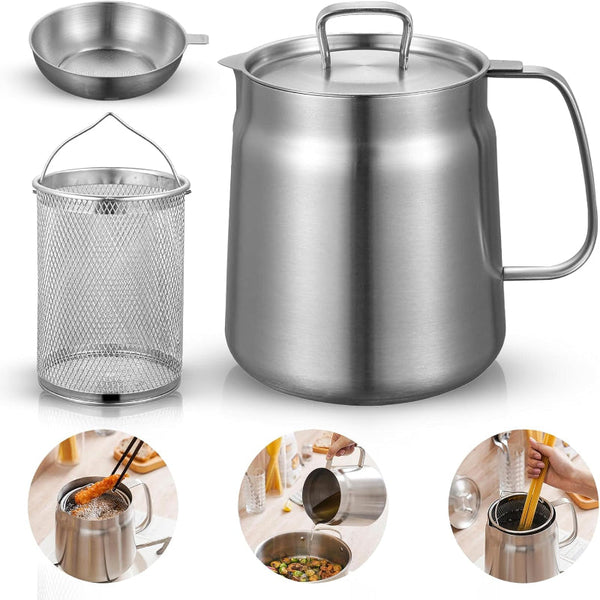 2.0L Stainless Steel Deep Fryer With Basket And Sieve Deep Fryers