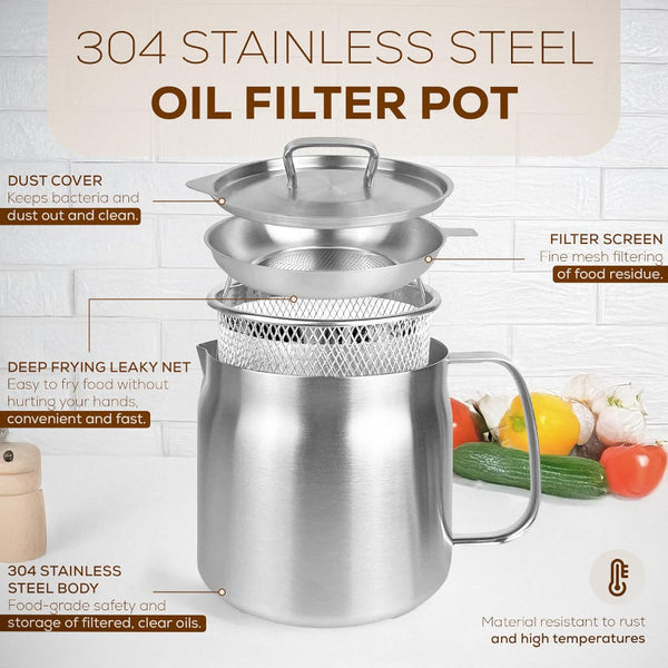 2.0L Stainless Steel Deep Fryer With Basket And Sieve Deep Fryers