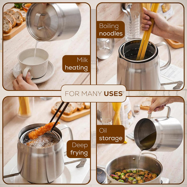 2.0L Stainless Steel Deep Fryer With Basket And Sieve Deep Fryers