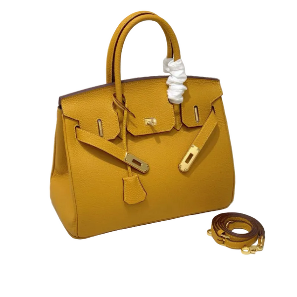 2025 Euro American Elegant Lychee Leather Shoulder Bag Birkin 35 Lemon Yellow Women's Bags & Handbags