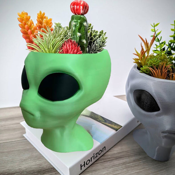 Alien Bust Plant Pot Sci Fi Indoor Planter Grey Baskets Pots Window Boxes