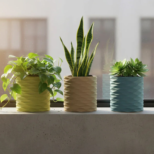 3D Printed Modern Wave Flower Pot Water Storing Rotating Base Flesh Color Single Piece Planters & Vases