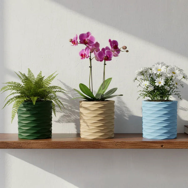 3D Printed Modern Wave Flower Pot Water Storing Rotating Base Flesh Color Single Piece Planters & Vases