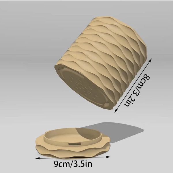 3D Printed Modern Wave Flower Pot Water Storing Rotating Base Flesh Color Single Piece Planters & Vases