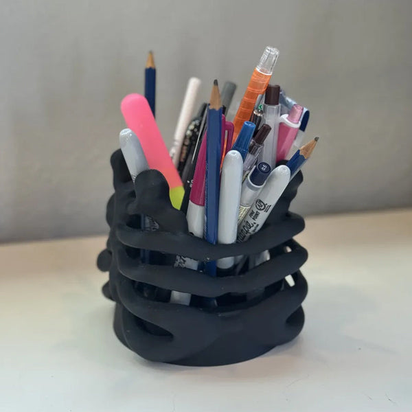 3D Printed Rib Pen Holder Skeleton Desktop Organizer Is Both A Practical And Sculpture. Pen Holders