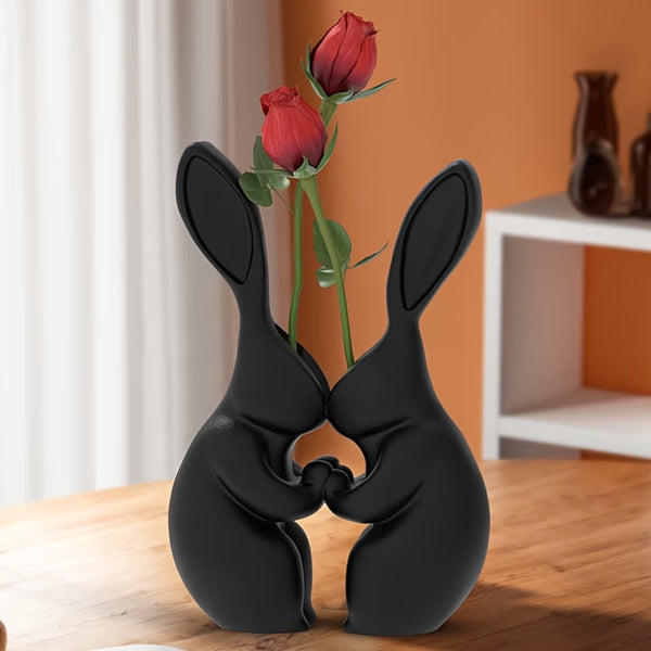 3D Printed Easter Bunny Vase Ceramic Look Plastic Vase.Black. Vases