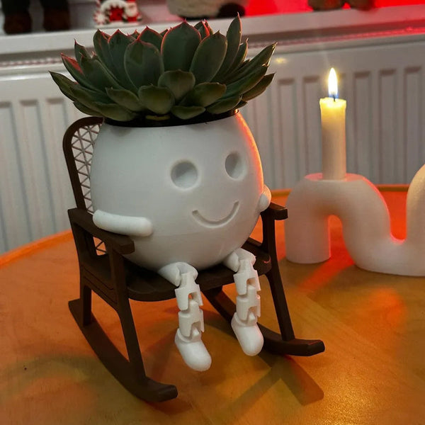 3D Printed Rocking Planter Perfect As Desktop Decoration Bookshelf Embellishment Or Gift. White. Other Home Décor