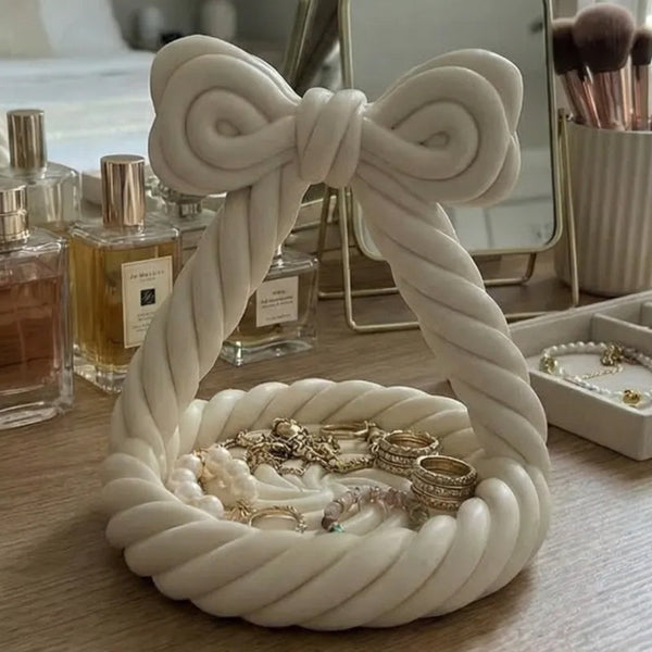 3D Printed Charming Bow Jewelry Tray Twisted Hemp Rope Storage White Jewellery Holders & Organisers
