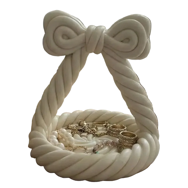 3D Printed Charming Bow Jewelry Tray Twisted Hemp Rope Storage White Jewellery Holders & Organisers