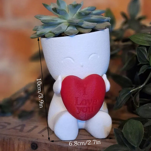 Valentine's Day Mini Flower Pot Heart Shaped Succulent (White And Red) Baskets Pots Window Boxes