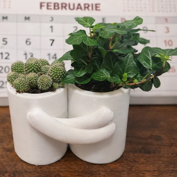 3D Printed Hug Flower Pot A Small Item Big Heart (White) Baskets Pots Window Boxes