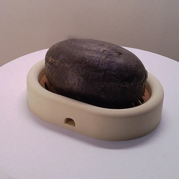 3D Printed Oval Soap Dish With Drain Rack White And Wood Look. Soap Dishes & Dispensers
