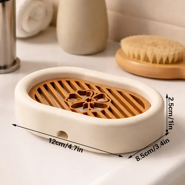 3D Printed Oval Soap Dish With Drain Rack White And Wood Look. Soap Dishes & Dispensers