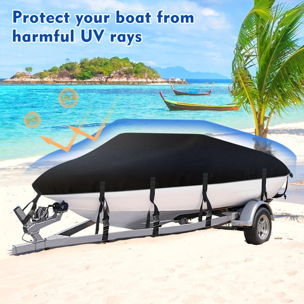 Trailerable Boat Cover Heavy Duty Waterproof Tarp With Storage Bag Designed For V Hull Fish And Ski Runabout Bass Fishing Boats 20 22Ft Black Boat Cov