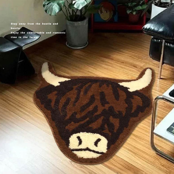 American Style Brown Bull Head Flocked Rug Bedroom Bedside Bathroom Doorway Absorbent Mat Non Slip Toilet Rugs