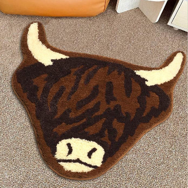 American Style Brown Bull Head Flocked Rug Bedroom Bedside Bathroom Doorway Absorbent Mat Non Slip Toilet Rugs