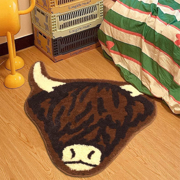 American Style Brown Bull Head Flocked Rug Bedroom Bedside Bathroom Doorway Absorbent Mat Non Slip Toilet Rugs