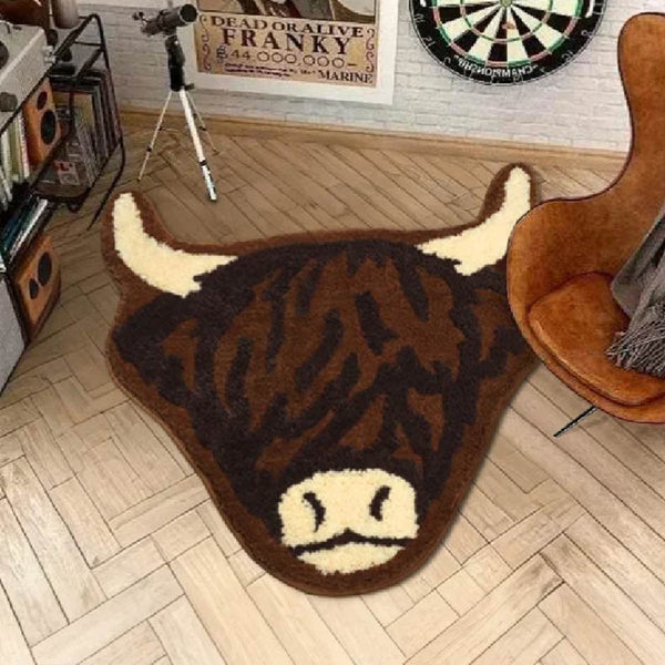 American Style Brown Bull Head Flocked Rug Bedroom Bedside Bathroom Doorway Absorbent Mat Non Slip Toilet Rugs
