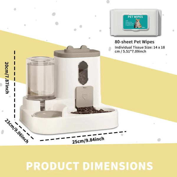 Grey Cat Food And Water Dispenser With Airtight Storage Dishes Feeders & Fountains