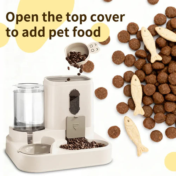 Grey Cat Food And Water Dispenser With Airtight Storage Dishes Feeders & Fountains