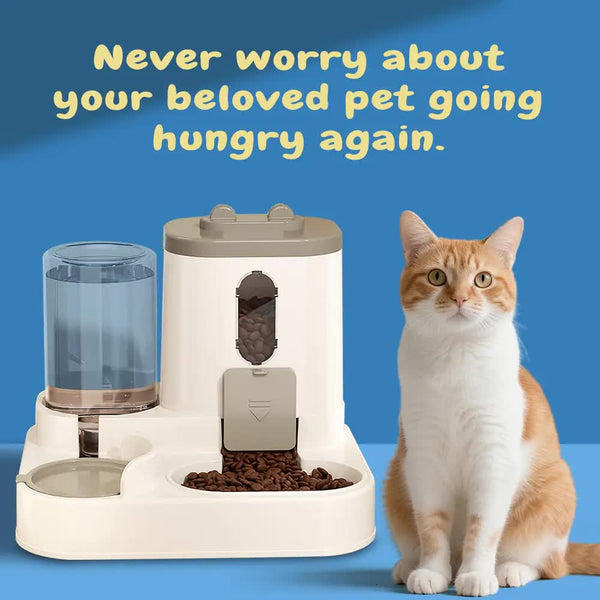 Grey Cat Food And Water Dispenser With Airtight Storage Dishes Feeders & Fountains