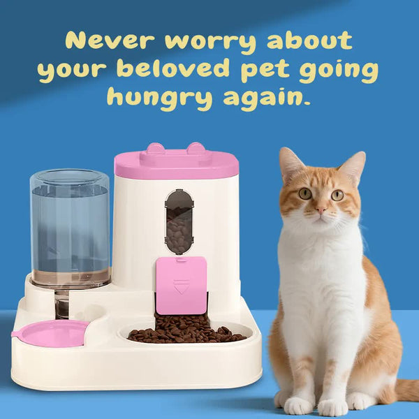 Pink Cat Food And Water Dispenser With Airtight Storage Dishes Feeders & Fountains