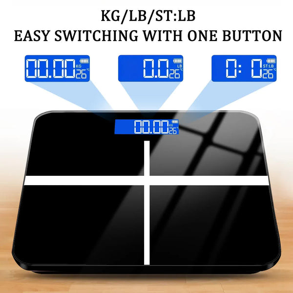 W Black Digital Bathroom Scale Tempered Glass Led Kg Lb Dual Unit Bathroom Scales