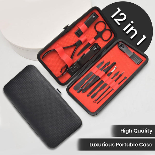 12 Piece Stainless Steel Manicure And Pedicure Grooming Kit With Leather Case Manicure & Pedicure Tools & Kits