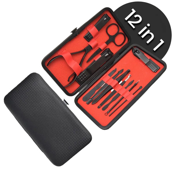 12 Piece Stainless Steel Manicure And Pedicure Grooming Kit With Leather Case Manicure & Pedicure Tools & Kits