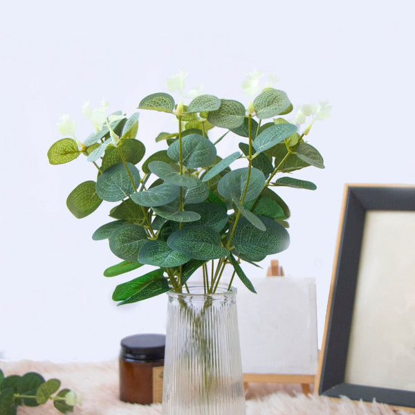 Artificial Eucalyptus Dollar Leaf Stem 33Cm Green Plastic And Iron Wire Artificial Plants