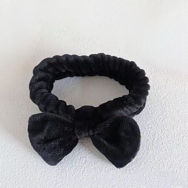 Plush Bow Headband Black Women's Soft Hair Accessory Headbands