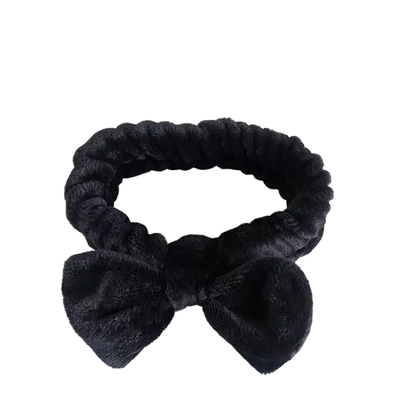 Plush Bow Headband Black Women's Soft Hair Accessory Headbands