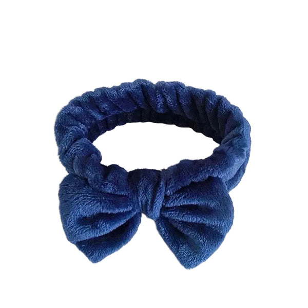 Plush Bow Headband Navy Blue Women's Soft Fabric Headbands