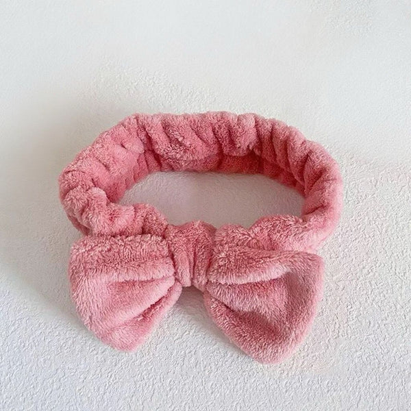 Plush Bow Headband Navy Blue Women's Soft Fabric Headbands