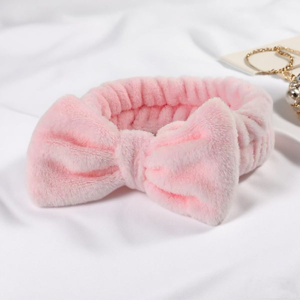 Plush Bow Headband Pink Women's Soft Comfortable All Match Headbands