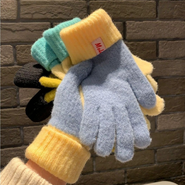 Dual Tone Knitted Winter Gloves Sky Blue Touch Screen Compatible Gloves & Mittens