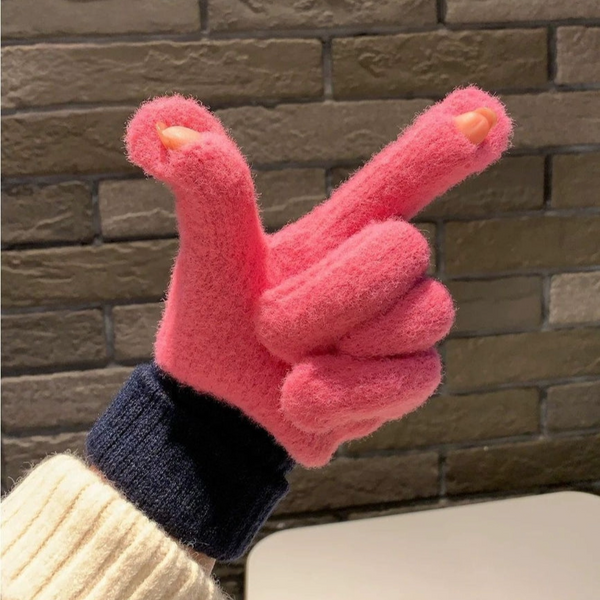 Dual Tone Knitted Winter Gloves Fleece Lined Touch Screen Compatible Gloves & Mittens