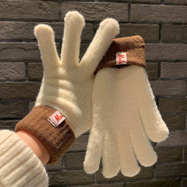 Dual Tone Knitted Winter Gloves Fleece Lined Touch Screen Compatible Gloves & Mittens
