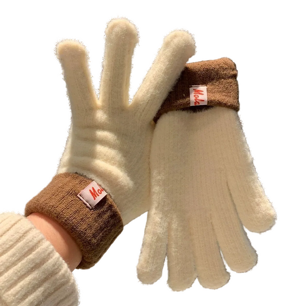 Dual Tone Knitted Winter Gloves Fleece Lined Touch Screen Compatible Gloves & Mittens