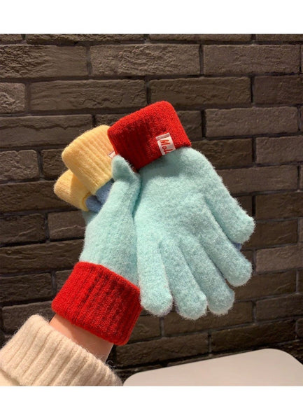 Dual Tone Knitted Winter Gloves Fleece Lined Touch Screen Compatible Pink Gloves & Mittens