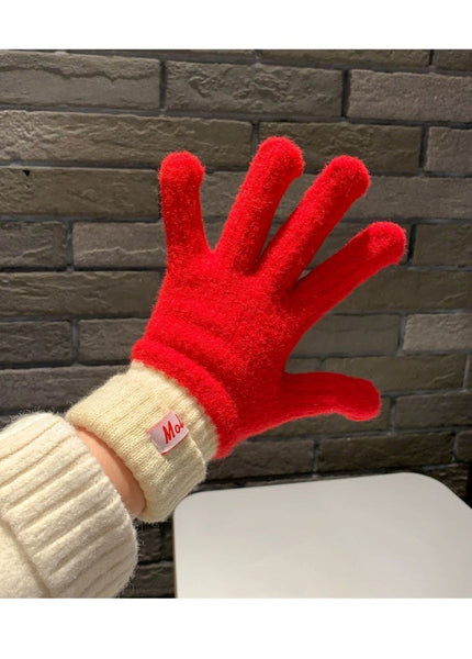 Dual Tone Knitted Winter Gloves Fleece Lined Touch Screen Compatible Pink Gloves & Mittens