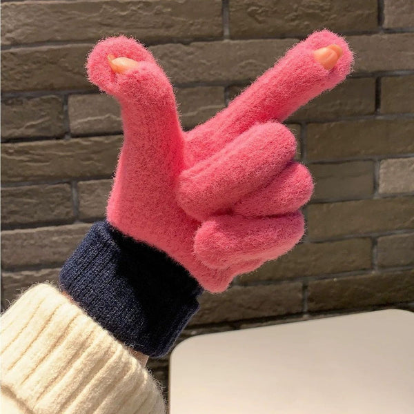 Dual Tone Knitted Winter Gloves With Fleece Lining Rose Red Gloves & Mittens