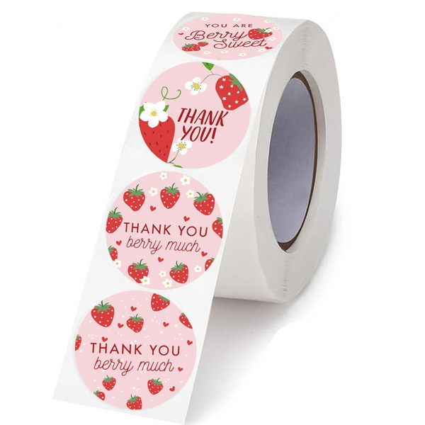 Strawberry Thank You 25Mm Round Self Adhesive Paper Labels Stickers
