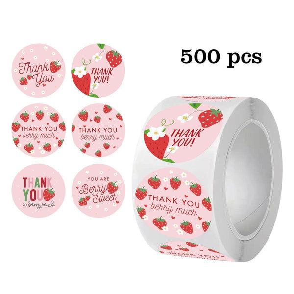 Strawberry Thank You 25Mm Round Self Adhesive Paper Labels Stickers