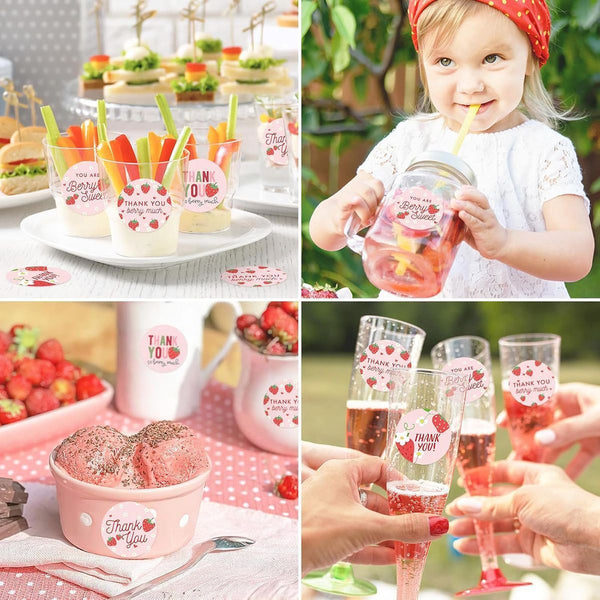 Strawberry Thank You 25Mm Round Self Adhesive Paper Labels Stickers