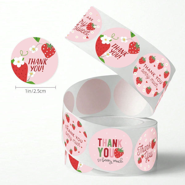 Strawberry Thank You 25Mm Round Self Adhesive Paper Labels Stickers