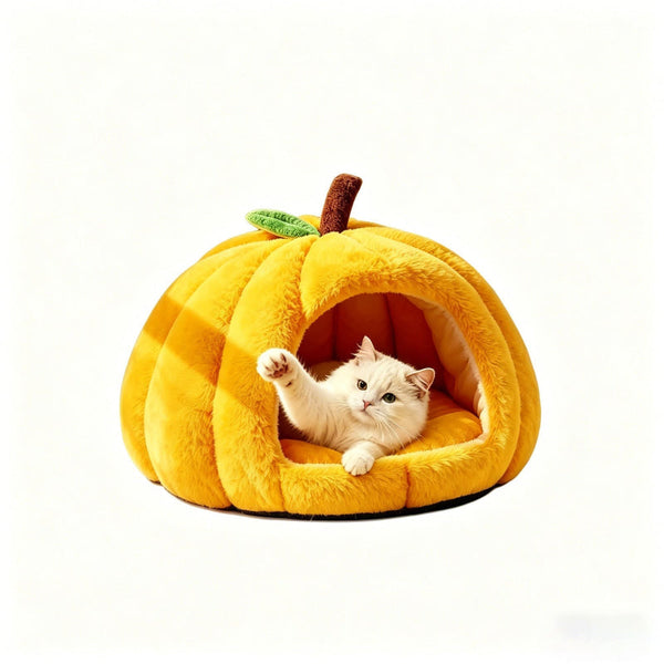 Yellow Pumpkin Pet Bed Short Plush Size L Pet Beds